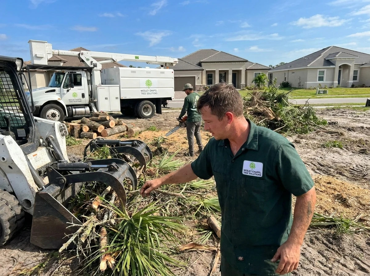 New-construction lot being cleared for building in a Wesley Chapel master-planned community