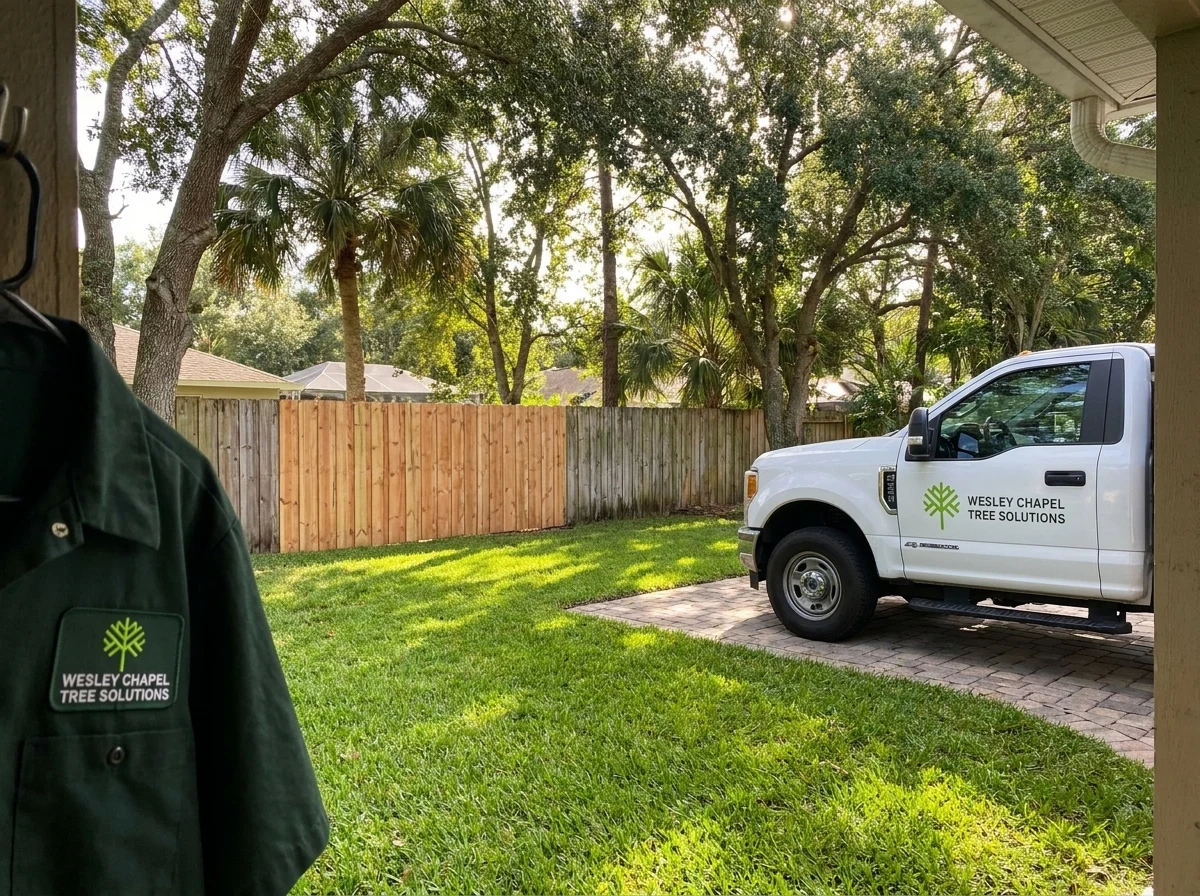 Cleared and cleaned up yard after storm damage tree removal in Wesley Chapel