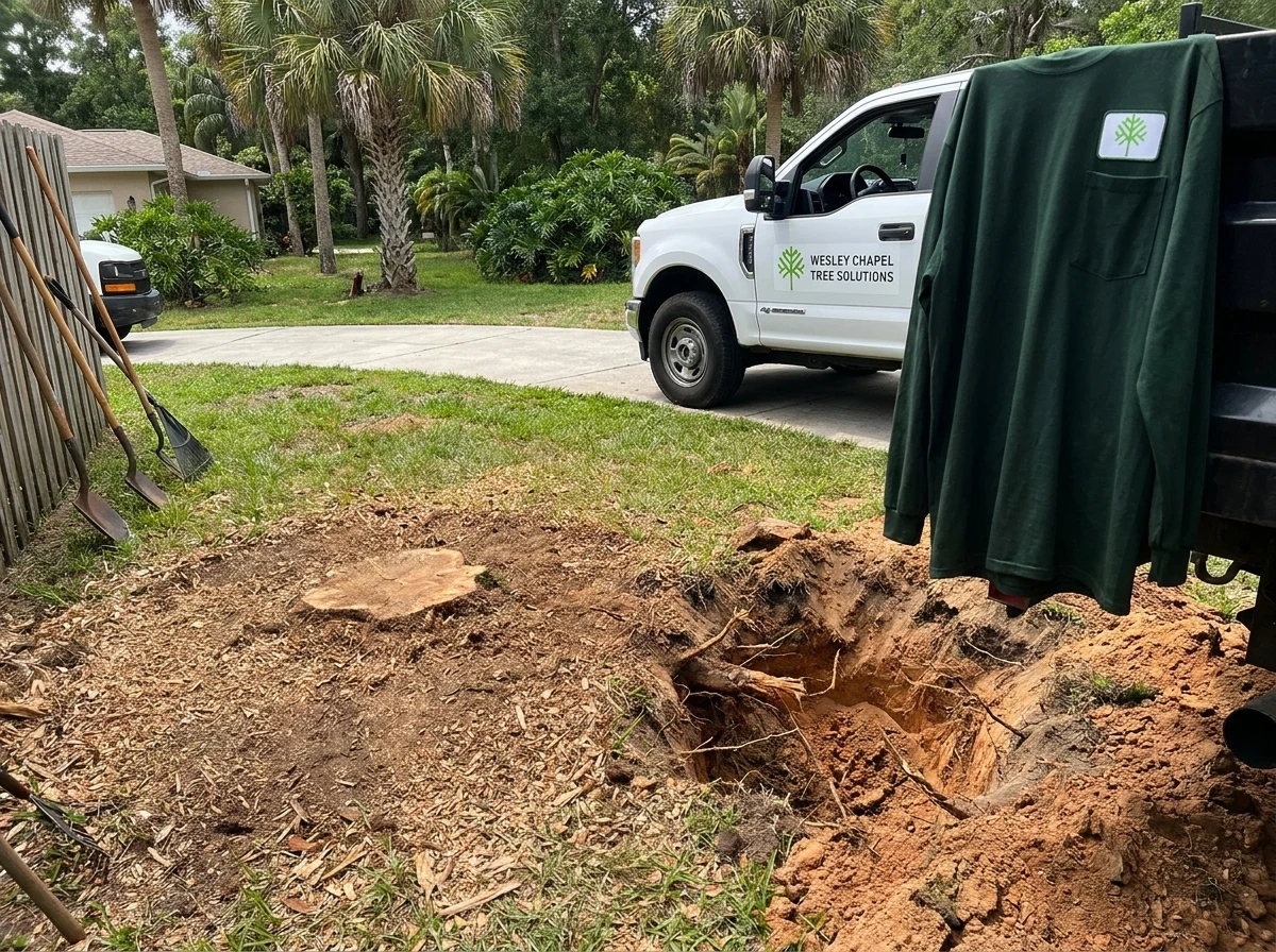 Comparison of a ground stump versus a fully excavated stump hole in Wesley Chapel